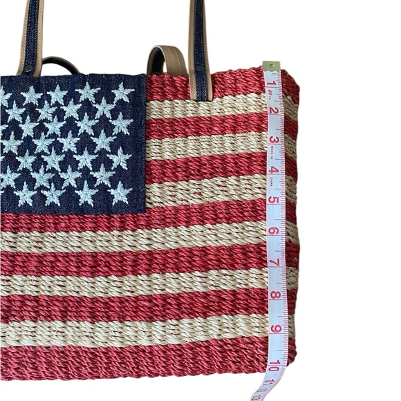 Amanda Smith American Flag Red White Blue Patriotic Straw Summer Beach Tote Bag - Picture 5 of 16
